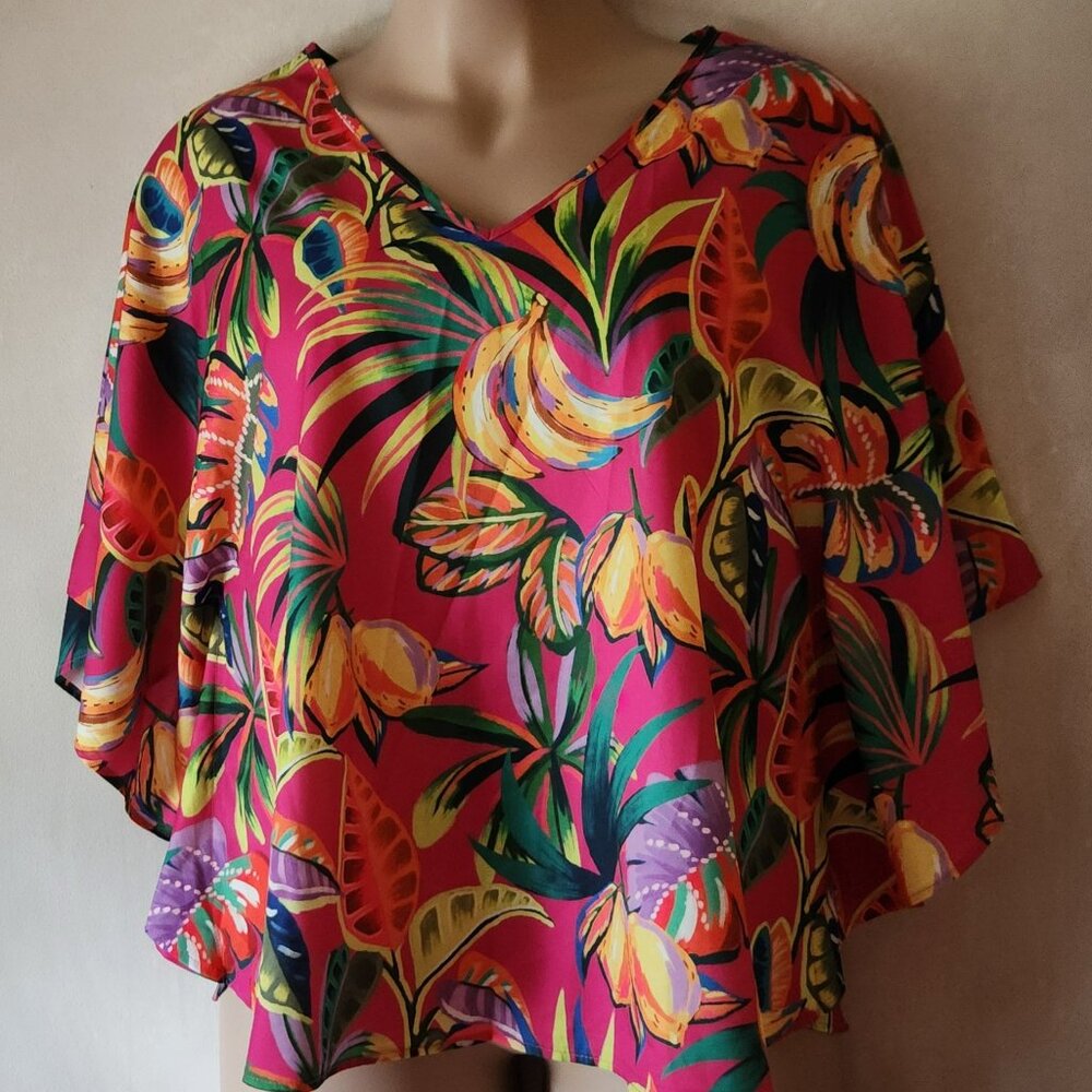 Shein Curve top sz 1X fruit tropical print lightweight EUC